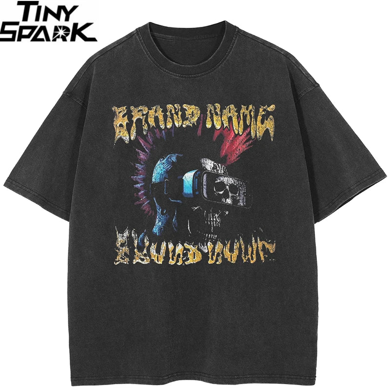Vintage Black Skull Faded T-Shirt — front view