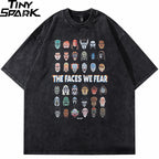 Black Scary Faces Graphic Loose T-Shirt — front view