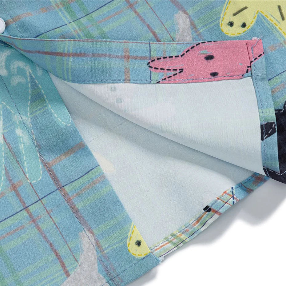 Cartoon Graphic Loose Shirt — fabric close-up