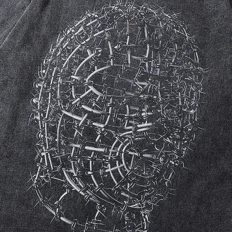 Vintage Black Mask Graphic Loose T-Shirt — detail shot