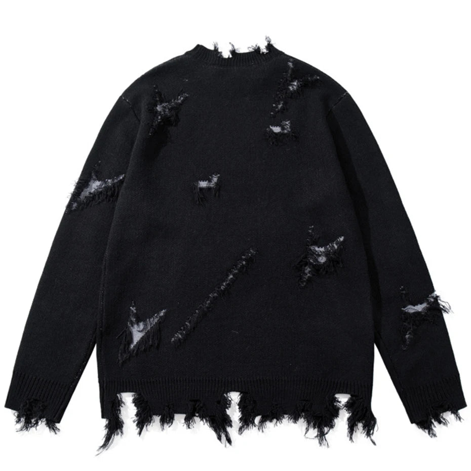 Vintage Ripped Knit Oversized Sweater — detail shot