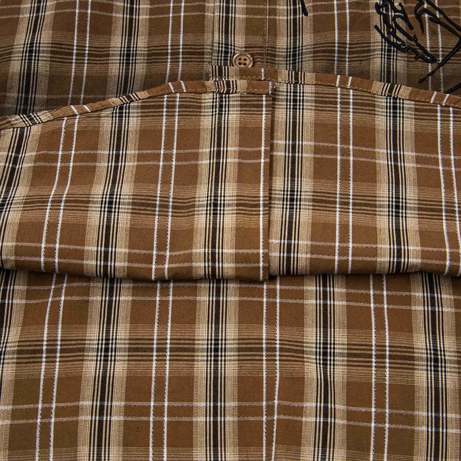 Vintage Plaid Embroidered Shirt — fabric close-up
