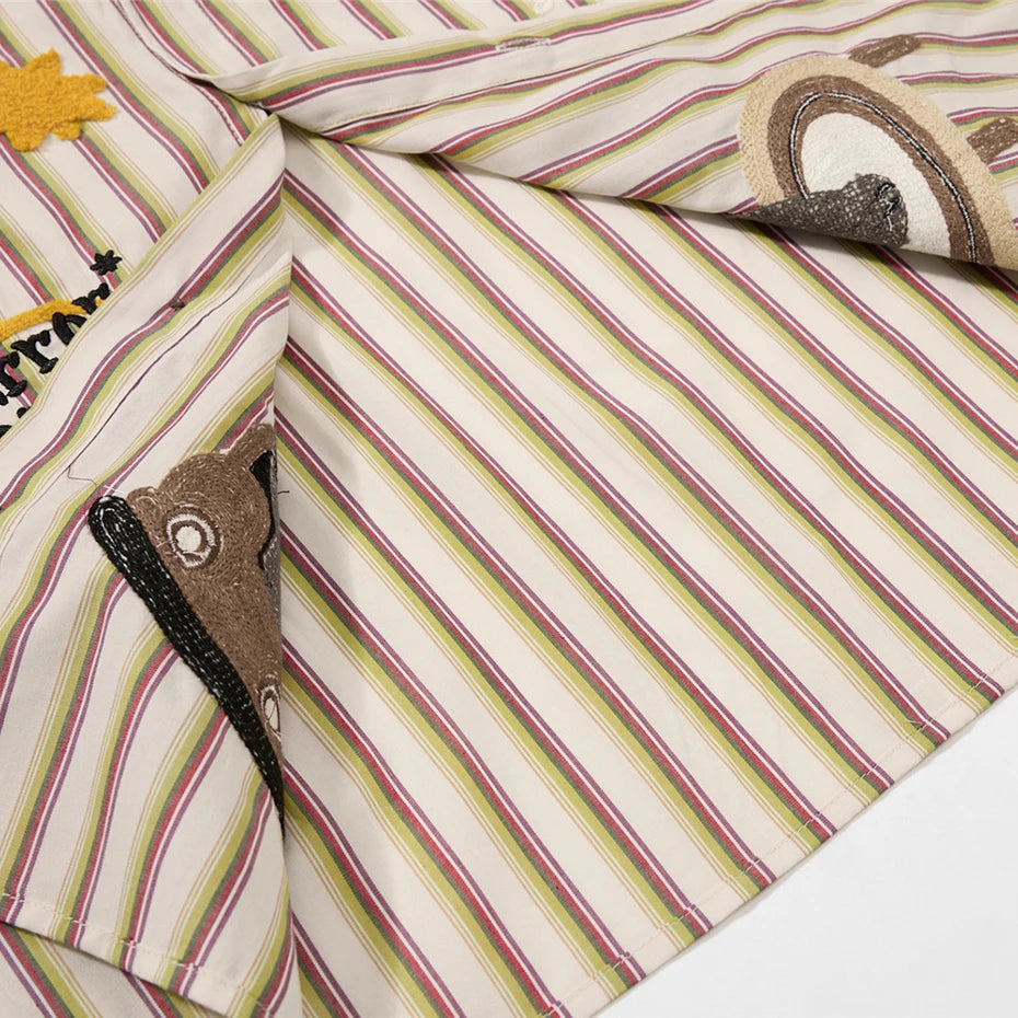 Vintage Striped Cat Graphic Shirt — fabric close-up