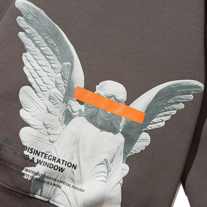 Grey Angel Print Fleece Hoodie — back view