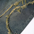 Vintage Patchwork Loose Denim Shorts — fabric close-up