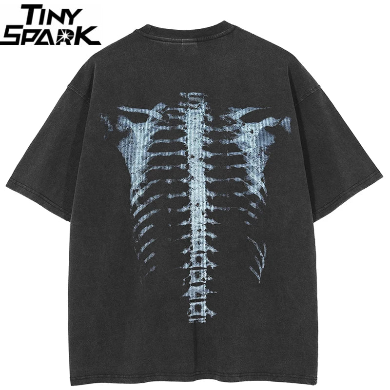Graphic Black Skeleton Faded T-Shirt — front view