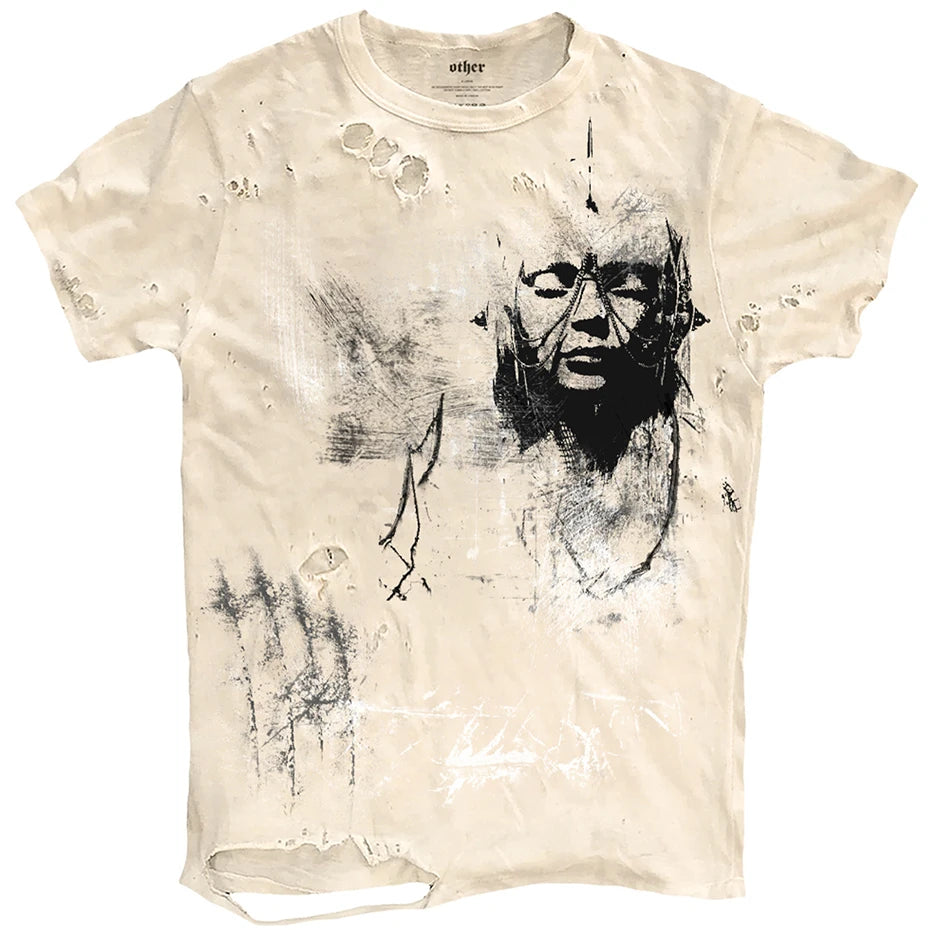Punk Graffiti Ripped Loose T-Shirt — fit shot