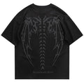 Skeleton Wings Graphic Suede Loose T-Shirt — back view