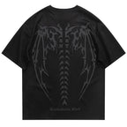 Skeleton Wings Graphic Suede Loose T-Shirt — back view