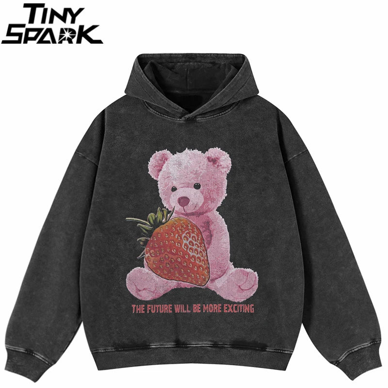 Y2K Black Bear Graphic Oversized Hoodie — front view