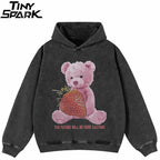 Y2K Black Bear Graphic Oversized Hoodie — front view