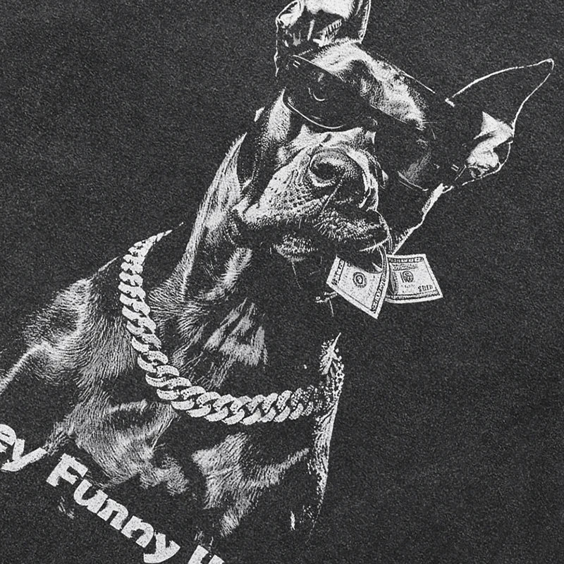 Funny Black Doberman Dog Graphic Oversized T-Shirt — back view