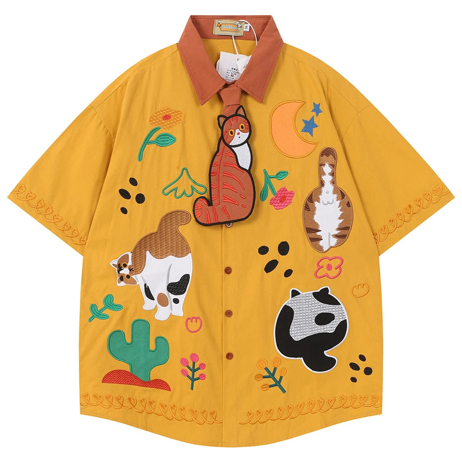 Y2K Vintage Cat Graphic Oversized Shirt — back view