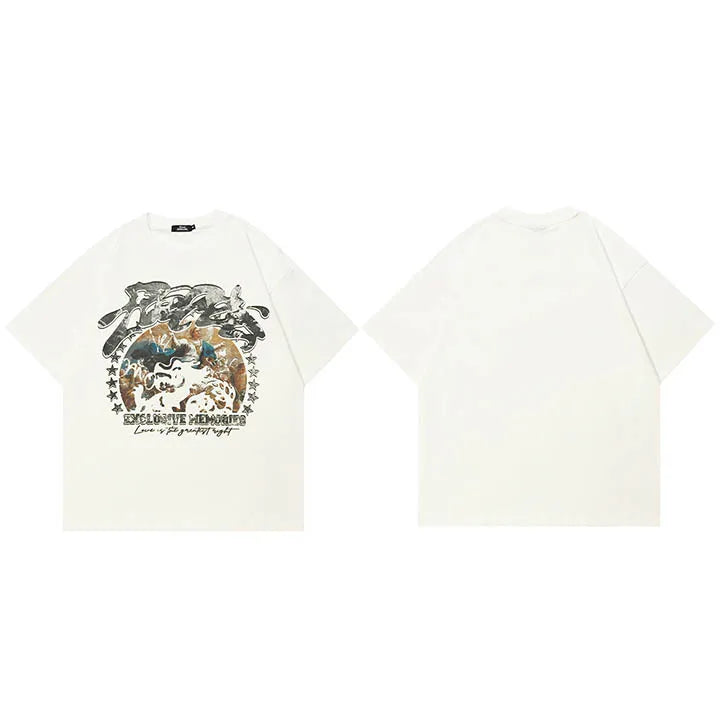 Painting Vintage White Graphic T-Shirt — fabric close-up