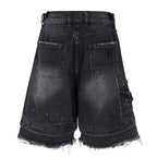 Vintage Blue Ripped Wide Leg Denim Shorts — detail shot