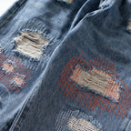 Red Denim Flare Ripped Jeans — detail shot
