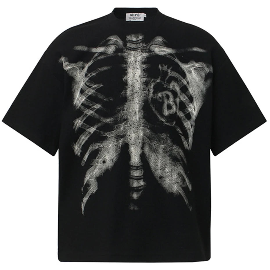 Y2K Black Skeleton Graphic Oversized T-Shirt — styling shot