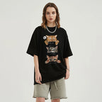 Letter Cartoon Cat Graphic T-Shirt — fabric close-up