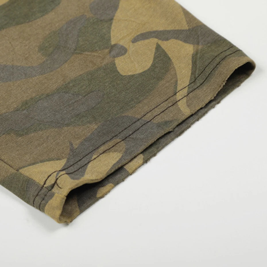 Vintage Camouflage Oversized Long Sleeve Tee — fabric close-up