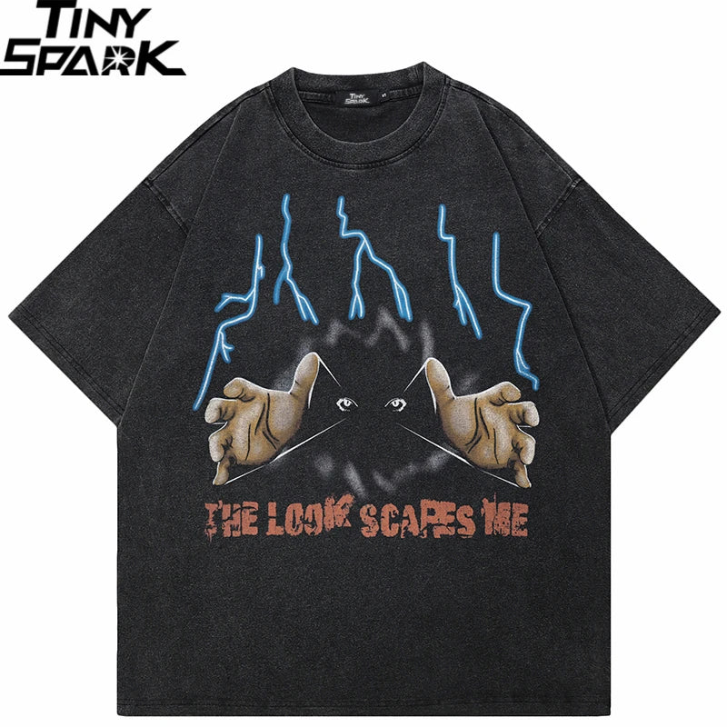 Retro Black Scary Eye Washed T-Shirt — front view