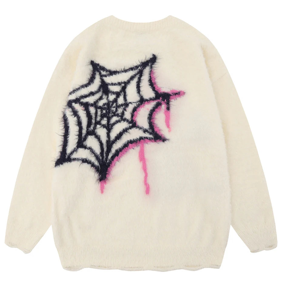 Goth Black Star Spider Knit Oversized Sweater — detail shot