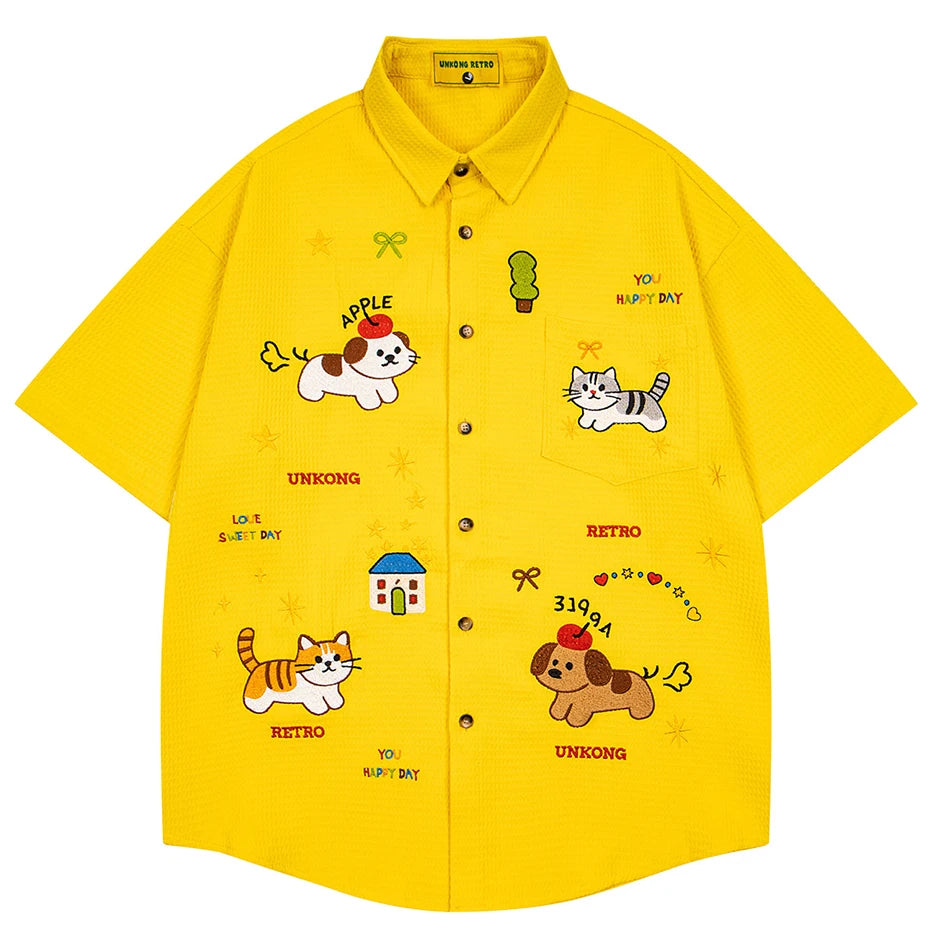 Cartoon Cat Graphic Loose Shirt — detail shot