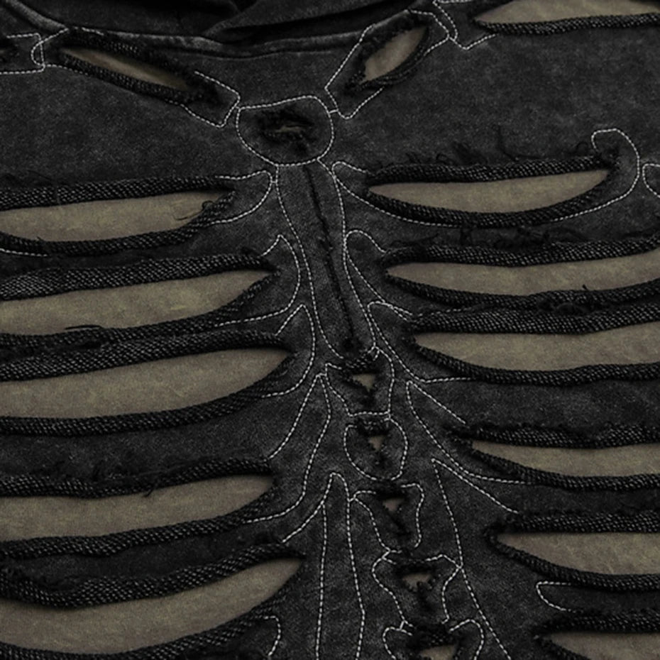 Punk Skeleton Ripped Oversized Hoodie — fit shot