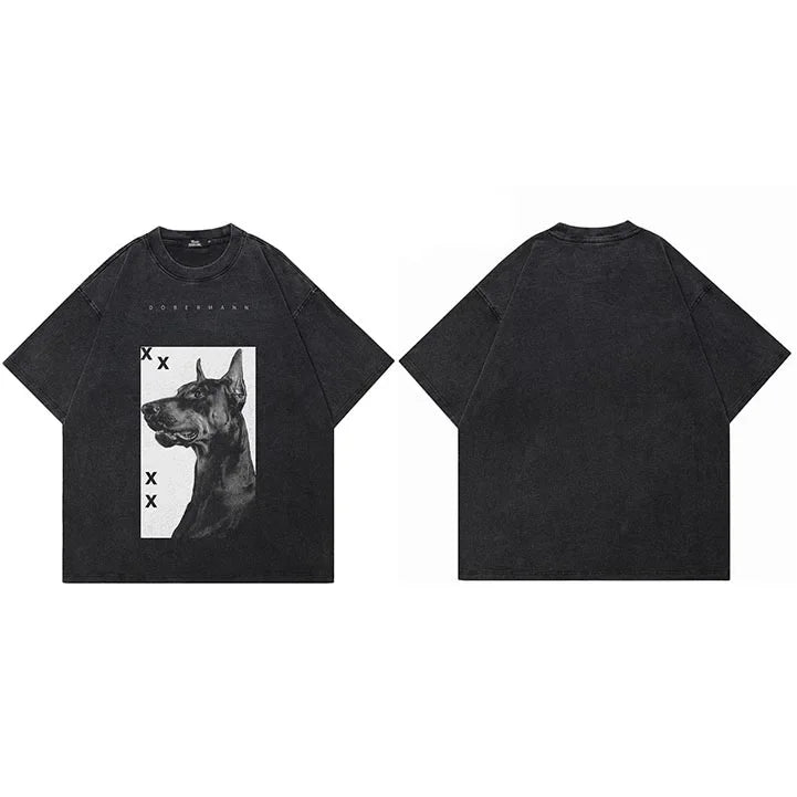 Vintage Black Doberman Dog Graphic T-Shirt — fabric close-up