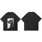 Vintage Black Doberman Dog Graphic T-Shirt — fabric close-up