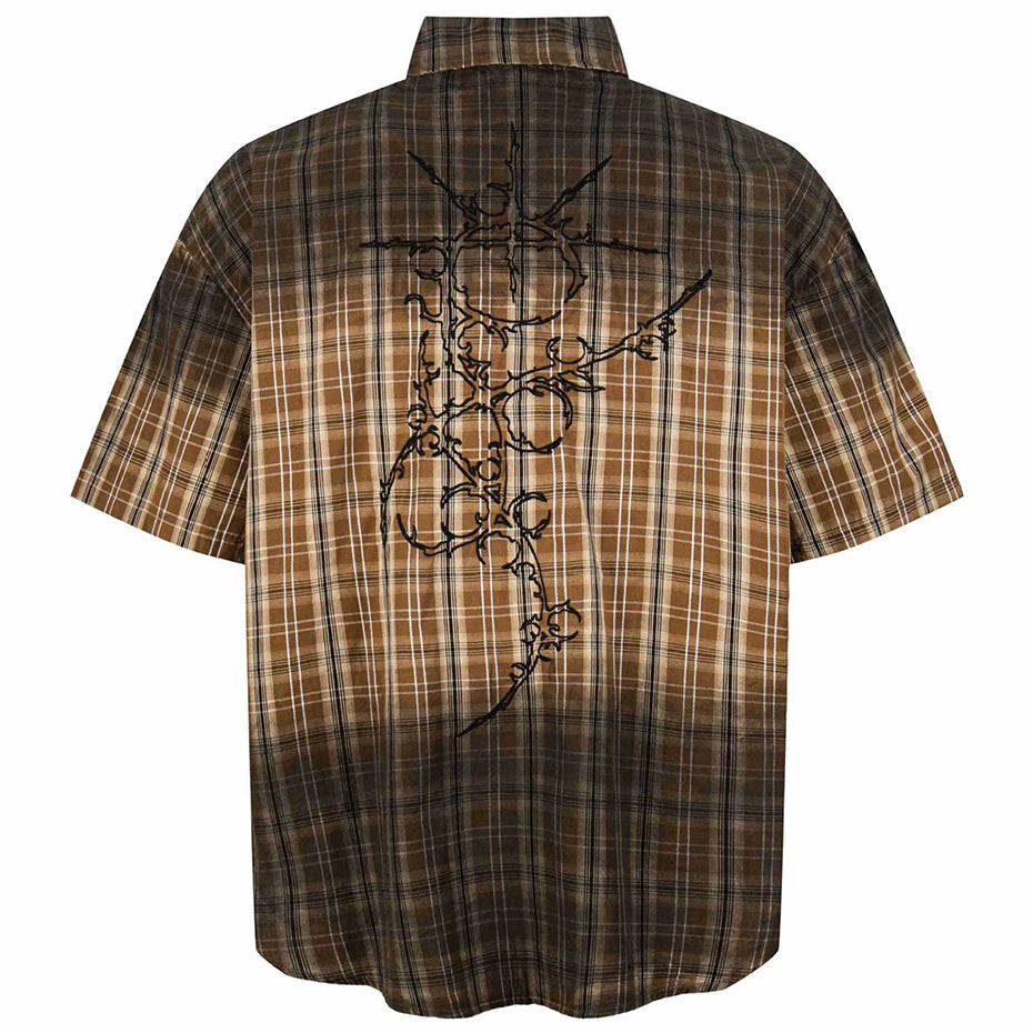 Vintage Plaid Embroidered Shirt — front view
