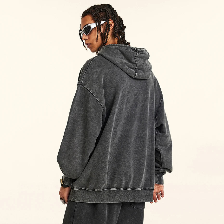 Vintage Print Oversized Hoodie — fabric close-up
