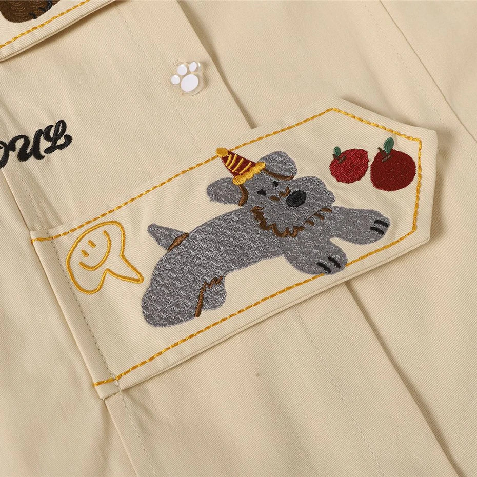 Cartoon Embroidered Oversized Shirt — fit shot