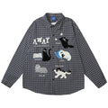 Vintage Plaid Cats Graphic Loose Shirt — back view