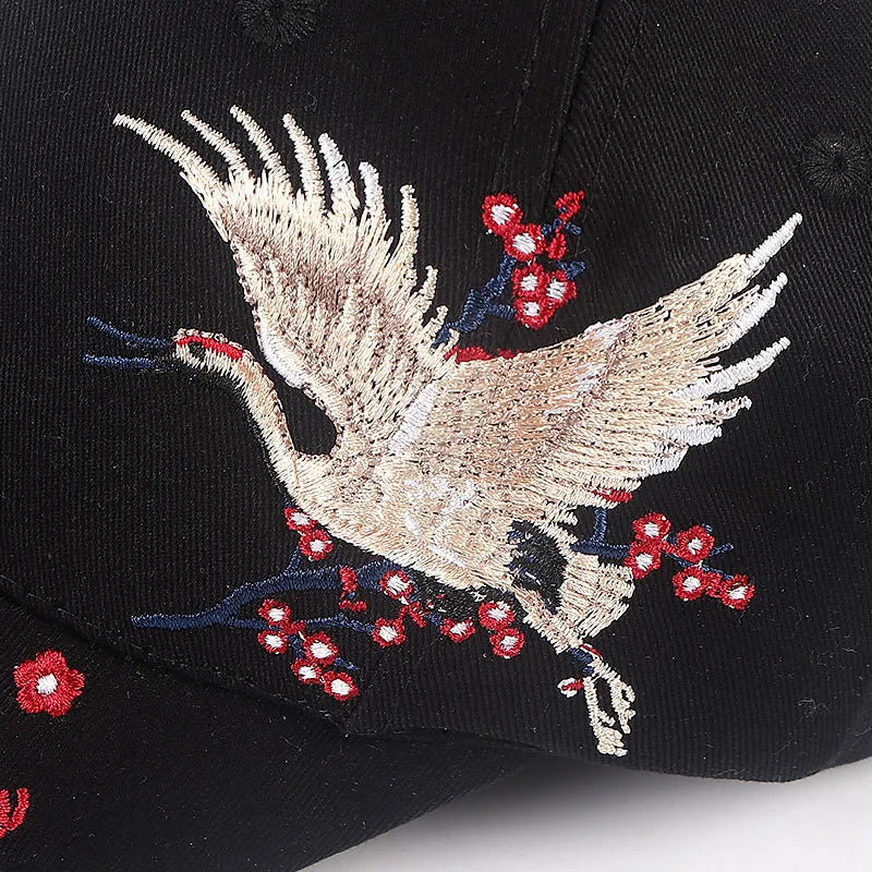 Black Floral Embroidered Hat — front view