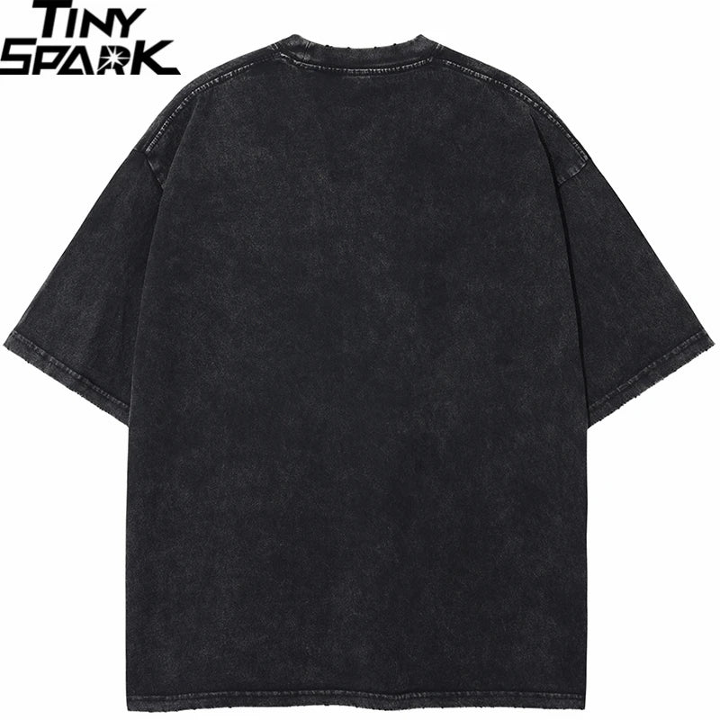 Retro Black Double Faces Washed T-Shirt — back view
