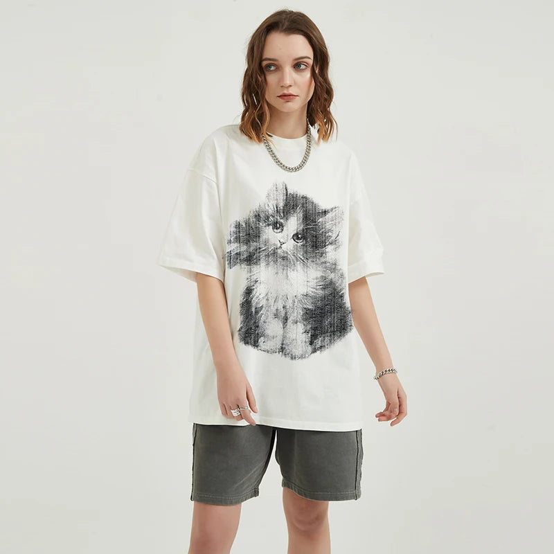 White Baby Cat Graphic T-Shirt — back view