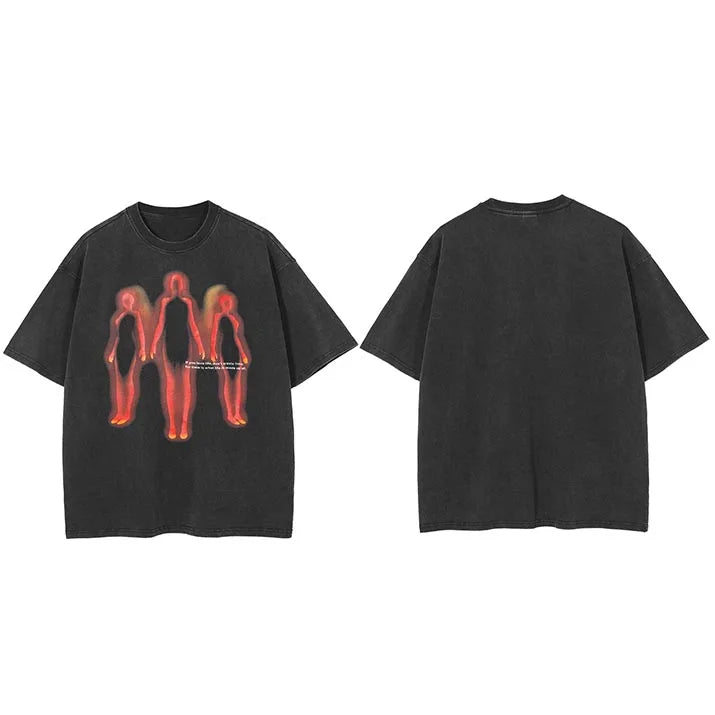 Flaming Retro Black Washed T-Shirt — side view