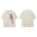 Beige Cartoon Devil Graphic T-Shirt — fabric close-up