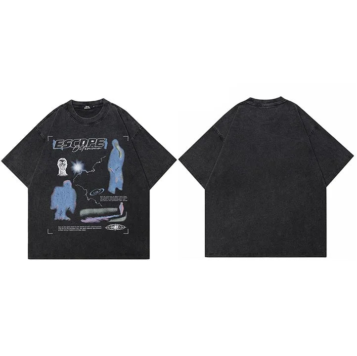 Graphic Vintage Black Washed T-Shirt — fabric close-up