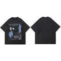 Graphic Vintage Black Washed T-Shirt — fabric close-up