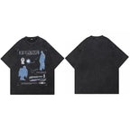 Graphic Vintage Black Washed T-Shirt — fabric close-up