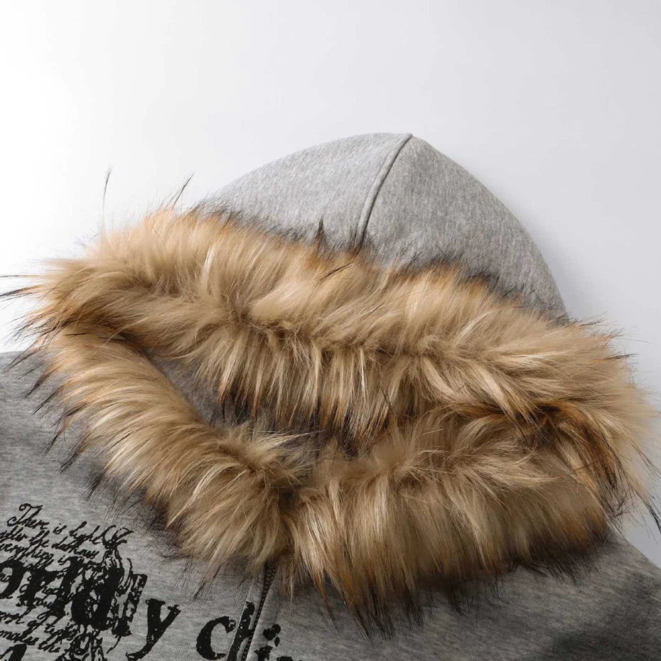 Y2K Hooded Fur Oversized Jacket — fit shot
