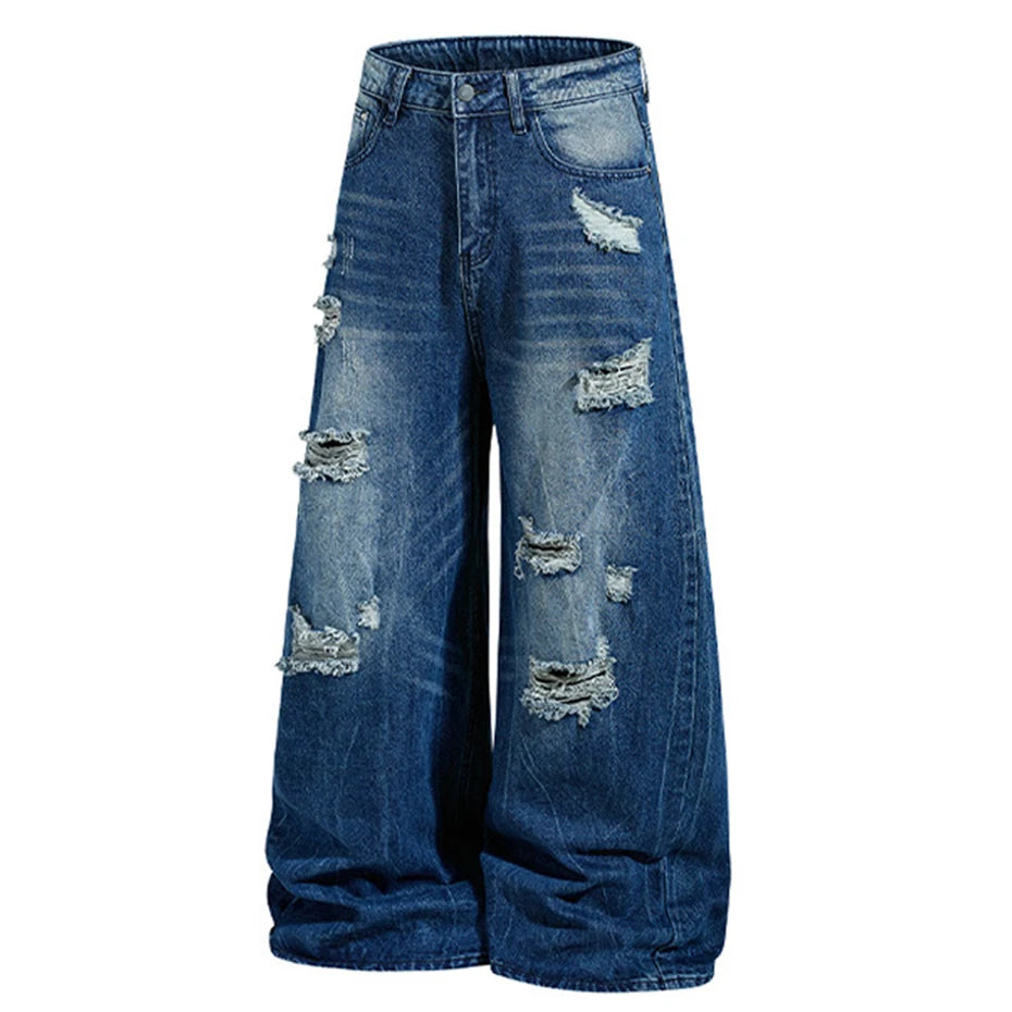 Wide Vintage Blue Denim Baggy Jeans — front view
