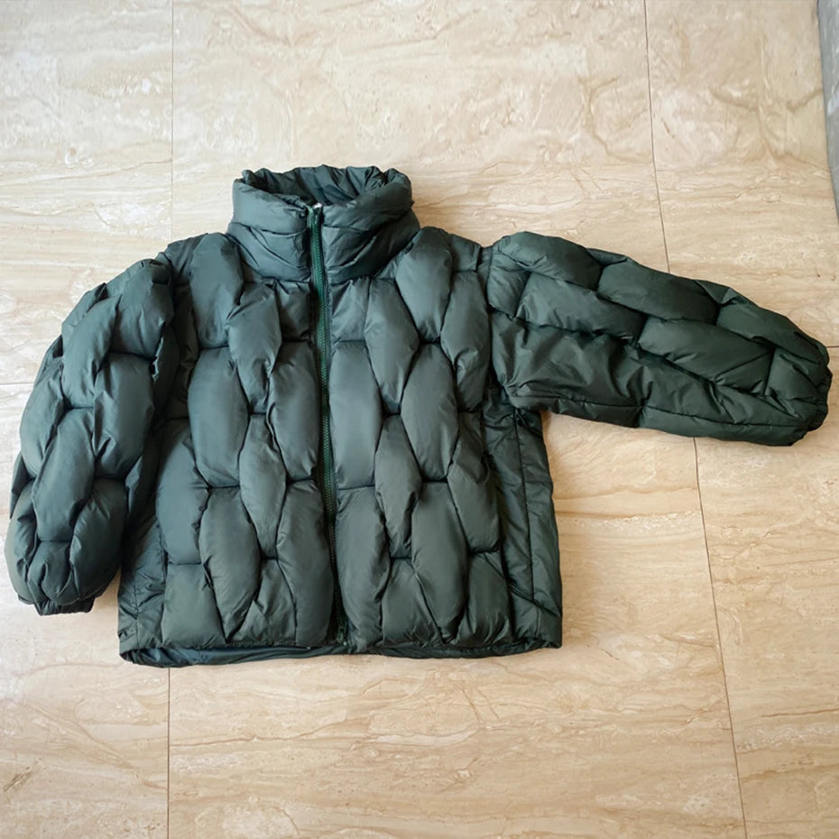 Black Padded Loose Puffer Jacket — close-up