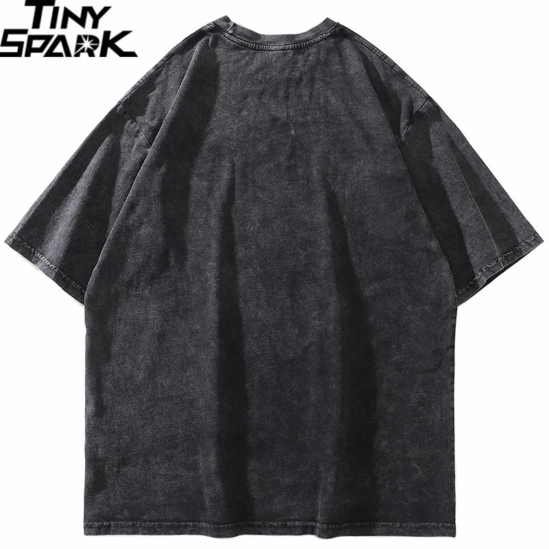 Black Cartoon Anime Graphic T-Shirt — back view