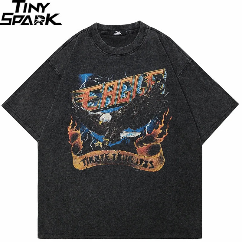 Vintage Black Lightning Eagle Graphic Oversized T-Shirt — front view