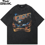Vintage Black Lightning Eagle Graphic Oversized T-Shirt — front view