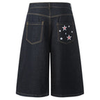 Vintage Blue Star Embroidered Denim Shorts — detail shot