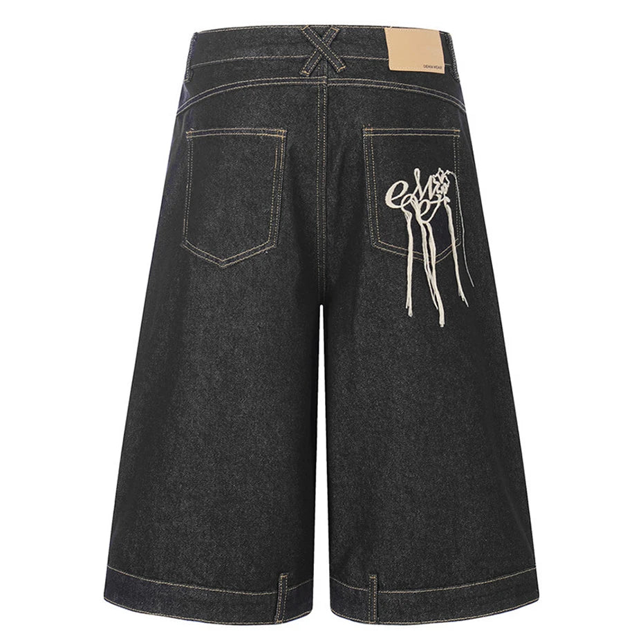 Wide Y2K Loose Denim Shorts — back view
