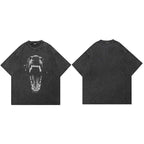 Retro Black Dog Washed T-Shirt — fabric close-up